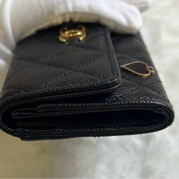 CHANEL Caviar Leather Heart Spade Tri-fold Wallet ♠️ - Picture 10 of 12